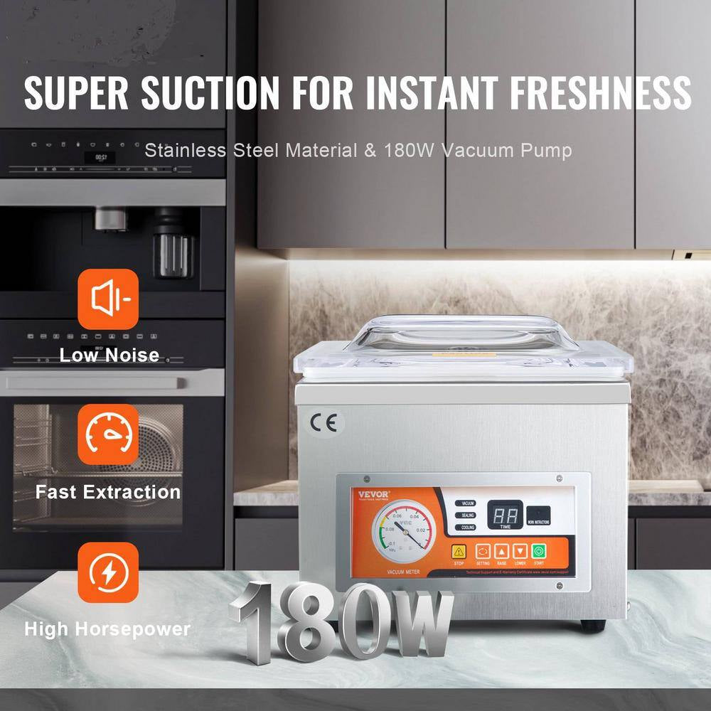 Chamber Vacuum Sealer, 260-Watt Sealing Power, White Vacuum Packing Machine for Wet Foods, Meats, Silver, 10.5 In. L
