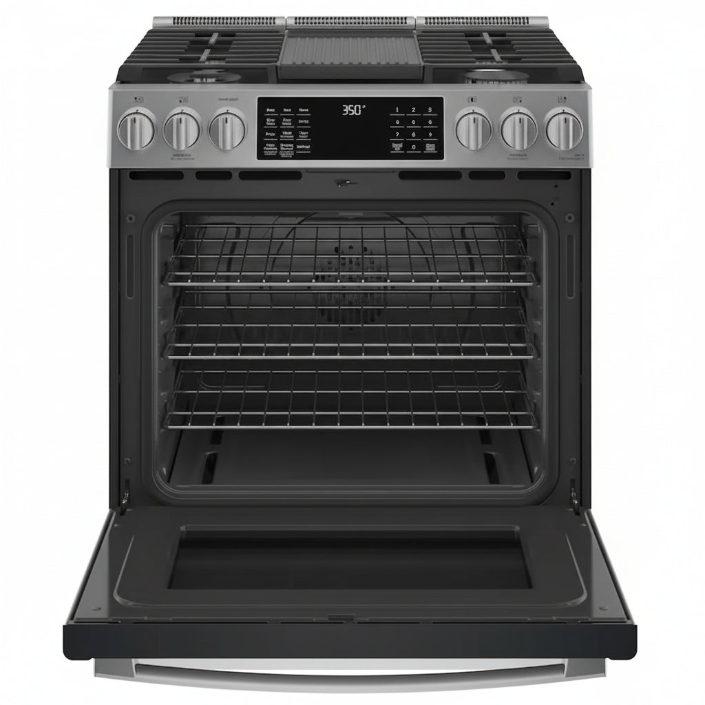 Profile 30-In 5 Burners 5.6-Cu Ft Air Fry Convection Oven Slide-In Natural Gas Ran ( Finrprint Resistant Stainless Steel )