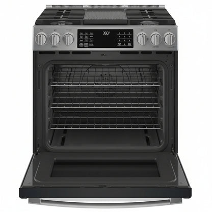 Profile 30-In 5 Burners 5.6-Cu Ft Air Fry Convection Oven Slide-In Natural Gas Ran ( Finrprint Resistant Stainless Steel )