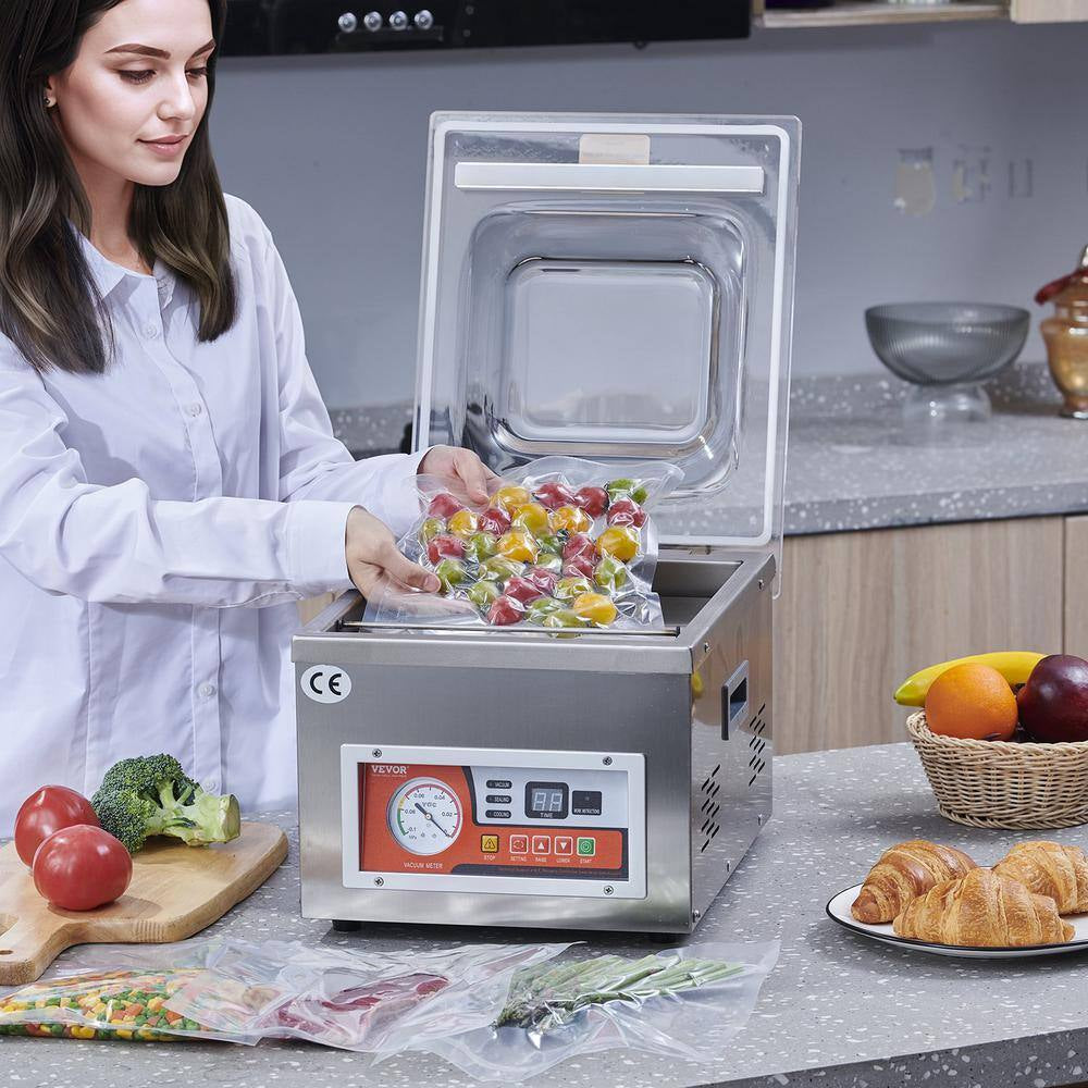 Chamber Vacuum Sealer, 260-Watt Sealing Power, White Vacuum Packing Machine for Wet Foods, Meats, Silver, 10.5 In. L