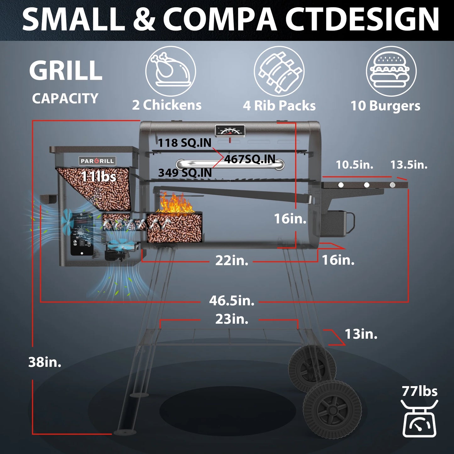 467 Sq.In Wood Pellet Grill & Smoker, BBQ Grill with Auto Temperature Control, for Outdoor Cooking, Patio and Backyard, Bronze Black
