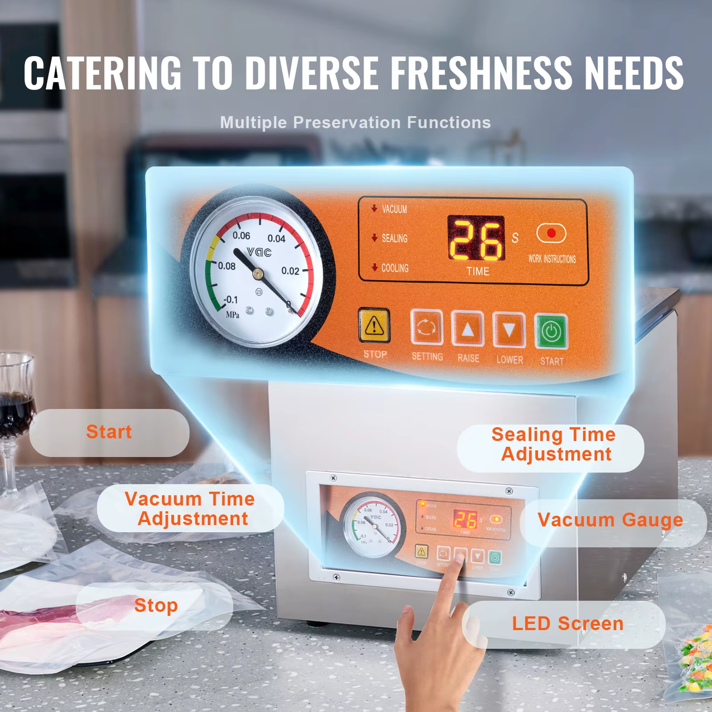 DZ-260S Chamber Vacuum Sealer 260W Vacuum Packing Machine with 10.2" Sealing Length for Wet Foods Meats Home Kitchen
