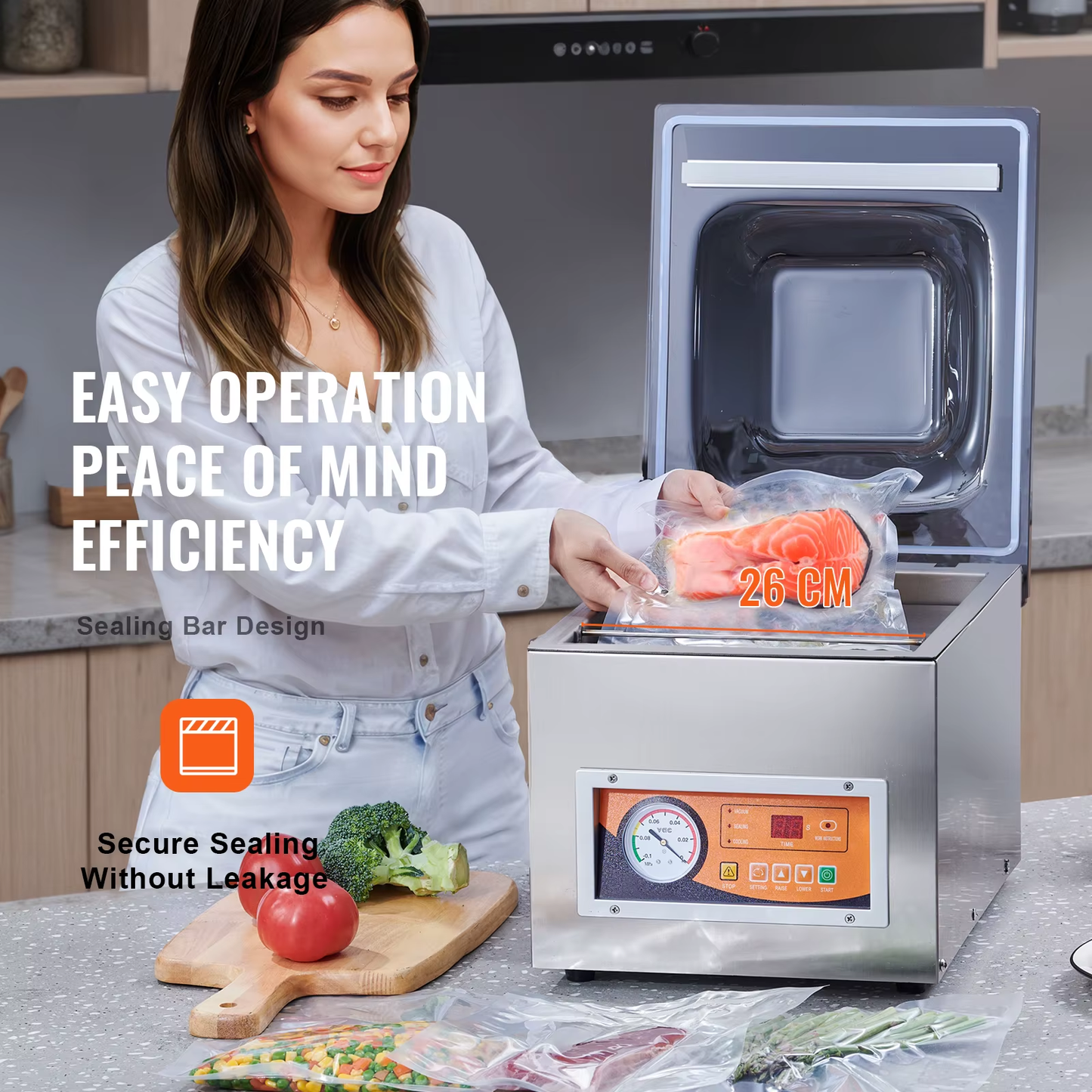 DZ-260S Chamber Vacuum Sealer 260W Vacuum Packing Machine with 10.2" Sealing Length for Wet Foods Meats Home Kitchen