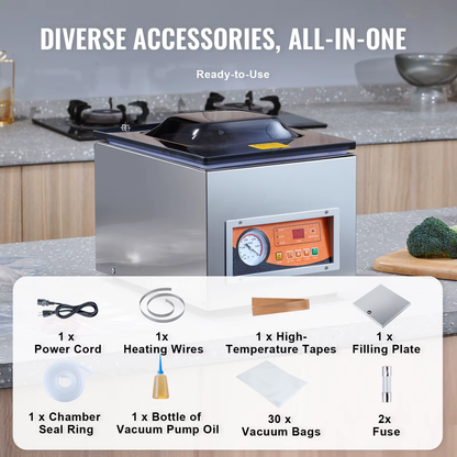 DZ-260S Chamber Vacuum Sealer 260W Vacuum Packing Machine with 10.2" Sealing Length for Wet Foods Meats Home Kitchen