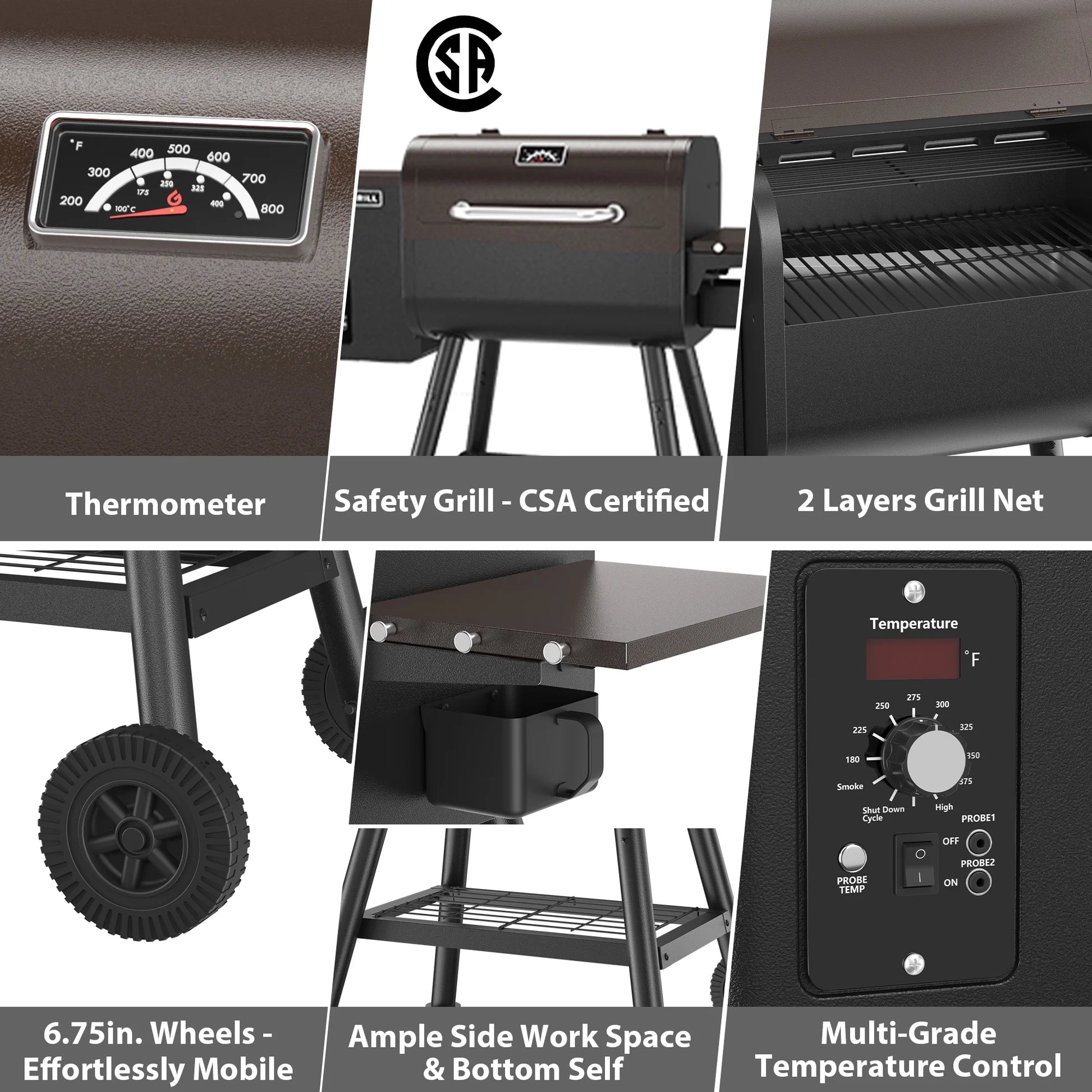 467 Sq.In Wood Pellet Grill & Smoker, BBQ Grill with Auto Temperature Control, for Outdoor Cooking, Patio and Backyard, Bronze Black