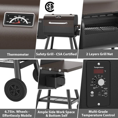 467 Sq.In Wood Pellet Grill & Smoker, BBQ Grill with Auto Temperature Control, for Outdoor Cooking, Patio and Backyard, Bronze Black