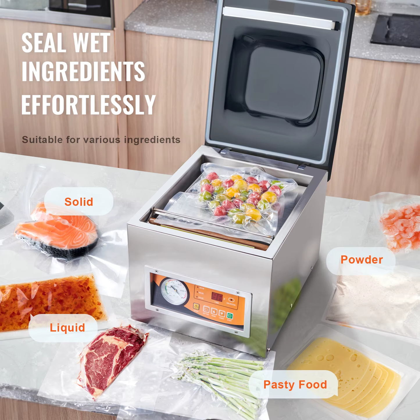 DZ-260S Chamber Vacuum Sealer 260W Vacuum Packing Machine with 10.2" Sealing Length for Wet Foods Meats Home Kitchen