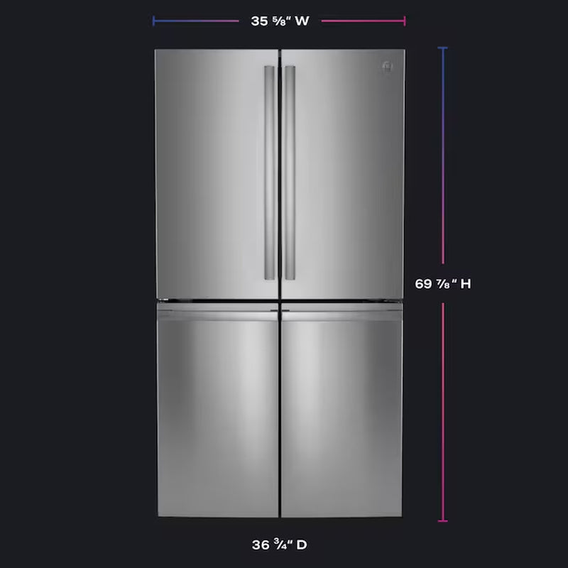 Profile Standard-Depth 28-Cu Ft 4 -Door 36-In Wide Smart Compatible French Door Refrirator with Ice Maker with Water Dispenser and Door within Door ( Finrprint-Resistant Stainless Steel ) ENERGY STAR Certified
