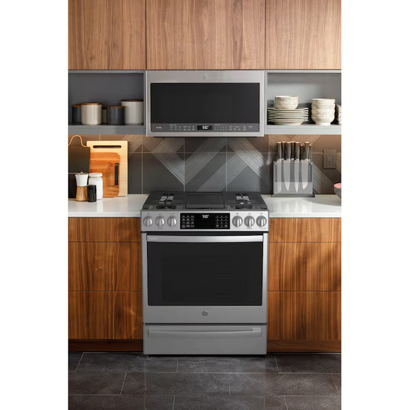 Profile 30-In 5 Burners 5.6-Cu Ft Air Fry Convection Oven Slide-In Natural Gas Ran ( Finrprint Resistant Stainless Steel )