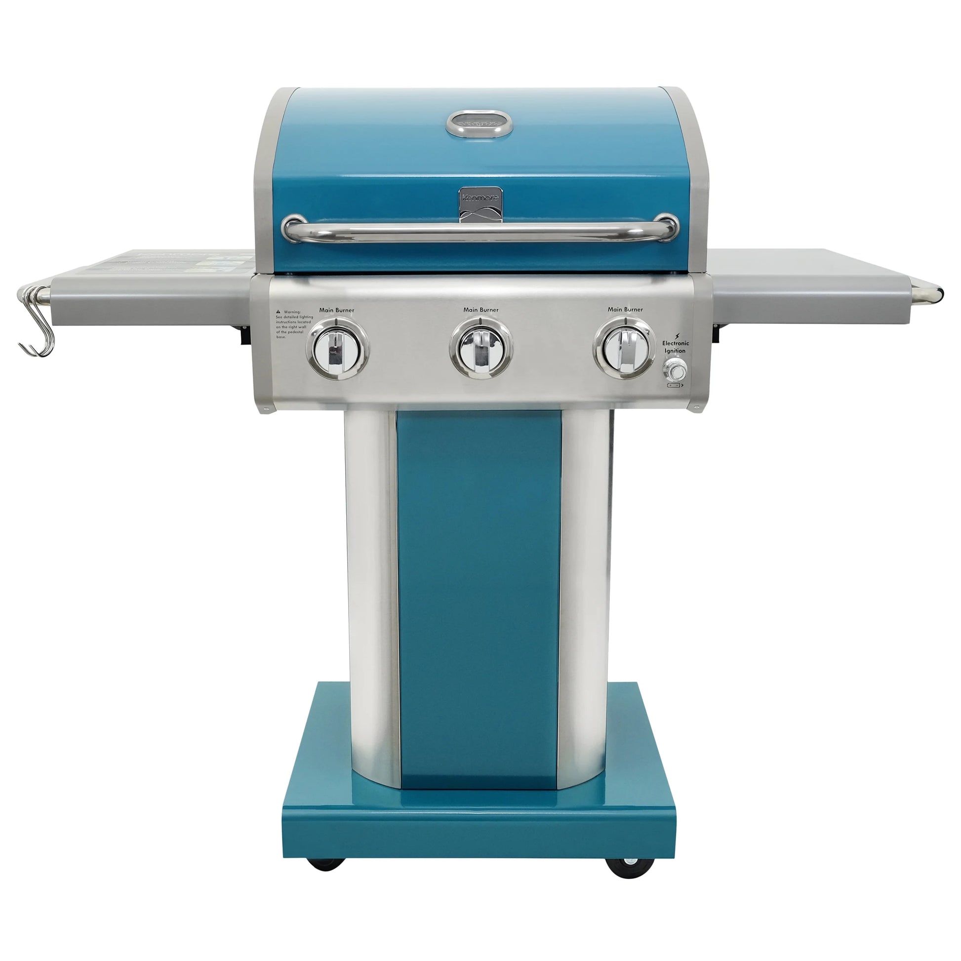 3-Burner Gas Grill, Outdoor BBQ Grill, Propane Grill with Foldable Side Tables, Teal Green
