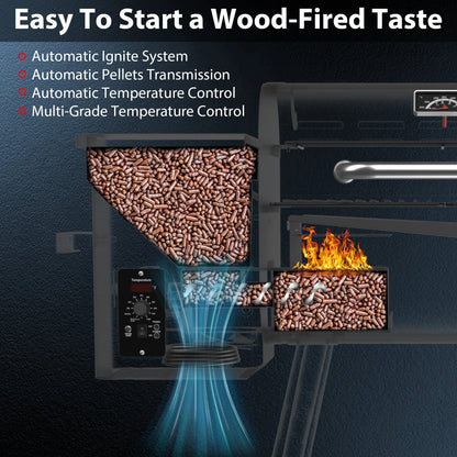 467 Sq.In Wood Pellet Grill & Smoker, BBQ Grill with Auto Temperature Control, for Outdoor Cooking, Patio and Backyard, Bronze Black