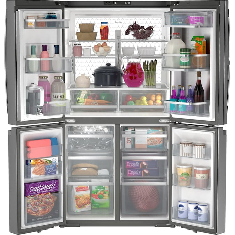 Profile Standard-Depth 28-Cu Ft 4 -Door 36-In Wide Smart Compatible French Door Refrirator with Ice Maker with Water Dispenser and Door within Door ( Finrprint-Resistant Stainless Steel ) ENERGY STAR Certified