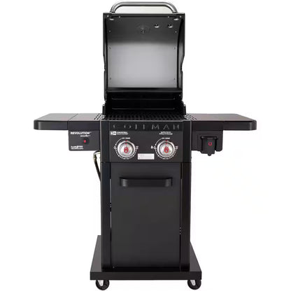 Revolution 2-Burner Gas BBQ Grill in Black with 440 Sq. In. Total Cooking Surface, 2-Side Shelves, Flare-Free Grates