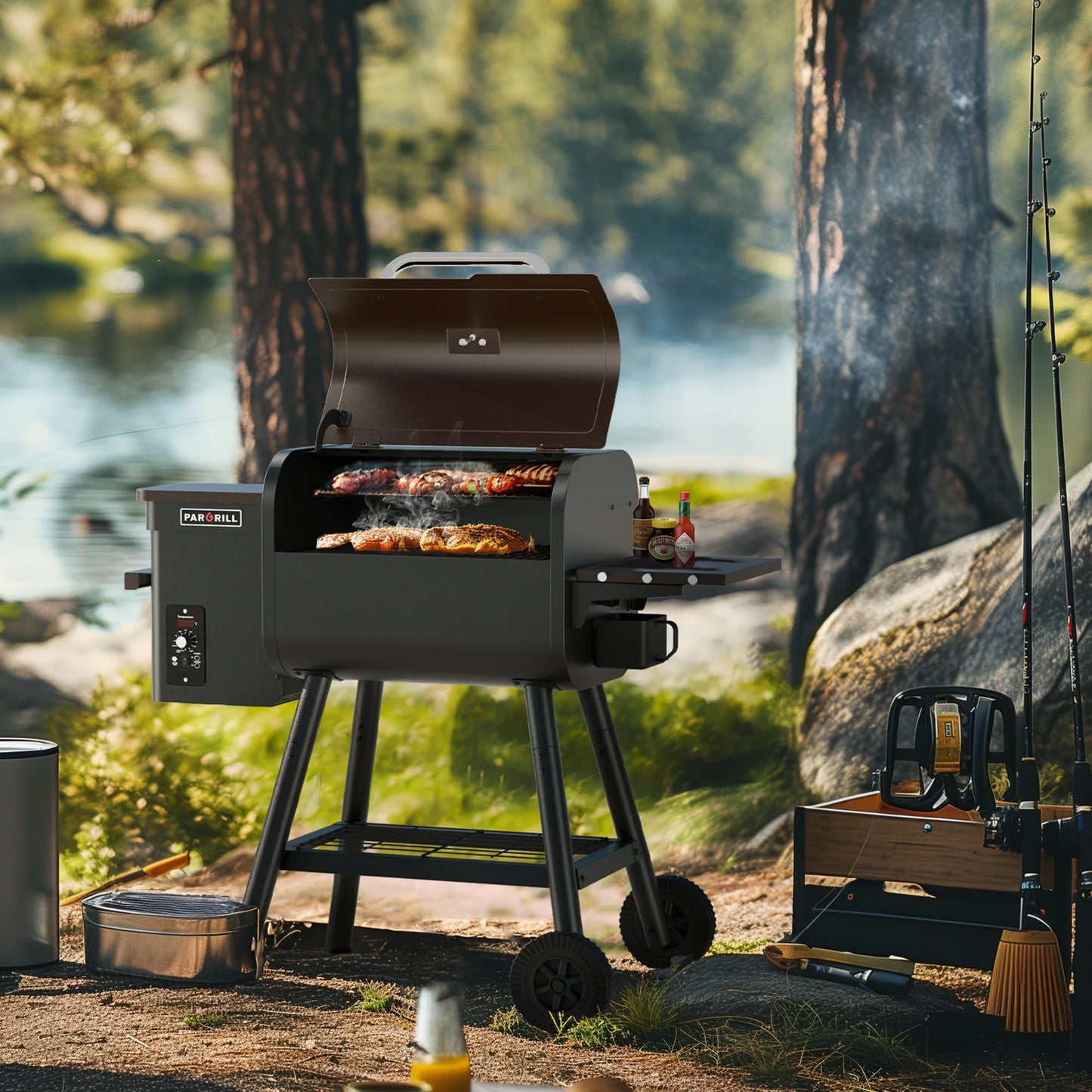 467 Sq.In Wood Pellet Grill & Smoker, BBQ Grill with Auto Temperature Control, for Outdoor Cooking, Patio and Backyard, Bronze Black