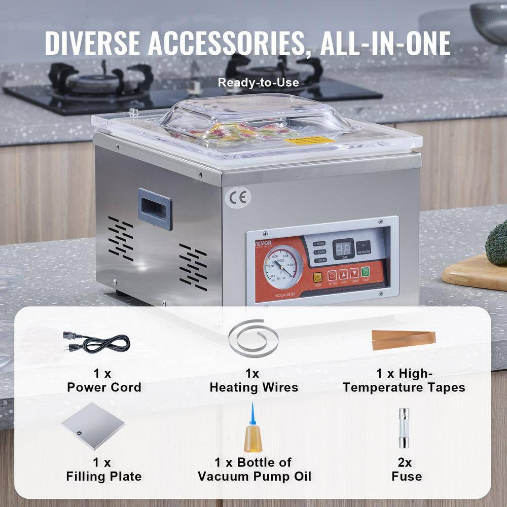 Chamber Vacuum Sealer, 260-Watt Sealing Power, White Vacuum Packing Machine for Wet Foods, Meats, Silver, 10.5 In. L