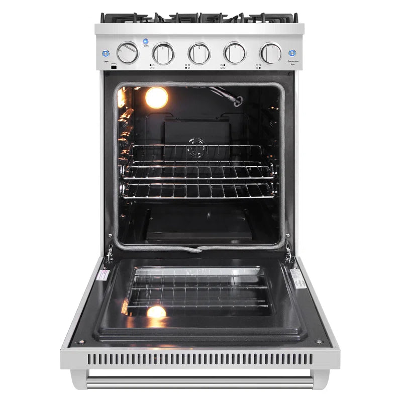 24 In. Haven Collection 3.73 Cu. Ft. Gas Range with 4 Sealed Burners, Cast Iron Grates, Convection Oven, Stainless Steel