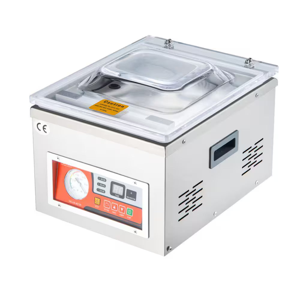Chamber Vacuum Sealer, 260-Watt Sealing Power, White Vacuum Packing Machine for Wet Foods, Meats, Silver, 10.5 In. L