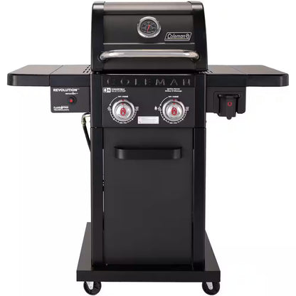 Revolution 2-Burner Gas BBQ Grill in Black with 440 Sq. In. Total Cooking Surface, 2-Side Shelves, Flare-Free Grates