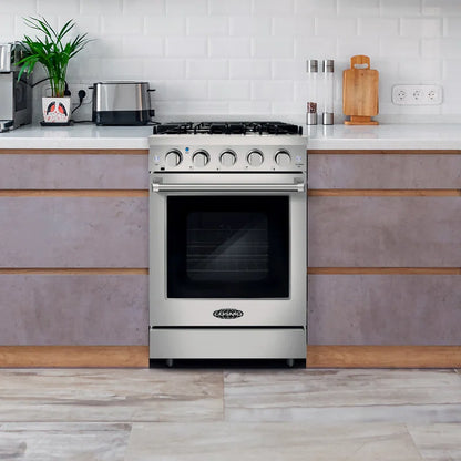24 In. Haven Collection 3.73 Cu. Ft. Gas Range with 4 Sealed Burners, Cast Iron Grates, Convection Oven, Stainless Steel