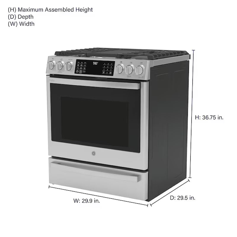 Profile 30-In 5 Burners 5.6-Cu Ft Air Fry Convection Oven Slide-In Natural Gas Ran ( Finrprint Resistant Stainless Steel )